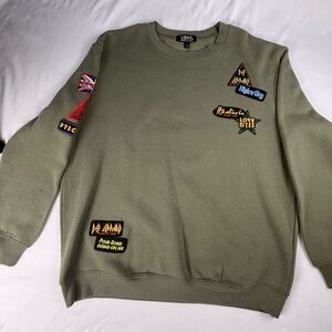 Def Leppard Olive Green Men's Sweater with Patches